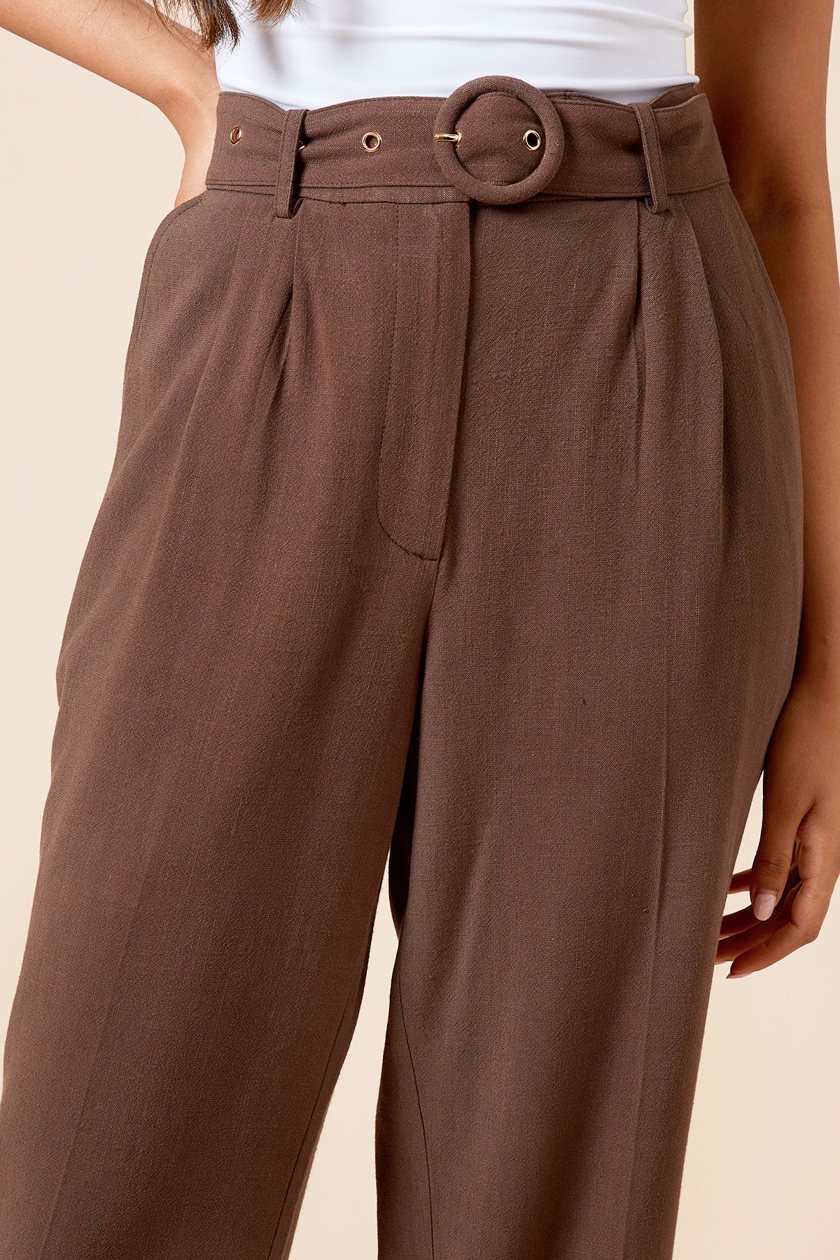Dorothy Perkins Petite Belted Wide Leg Trouser Chocolate image 2