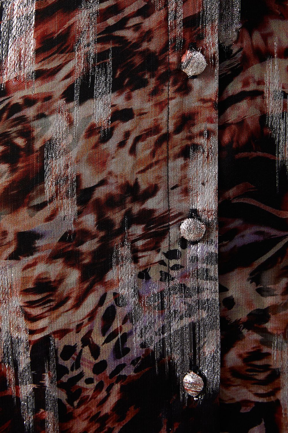 Warehouse Metallic Jacquard Plunge Neck Button Through Midi Dress Animal image 5