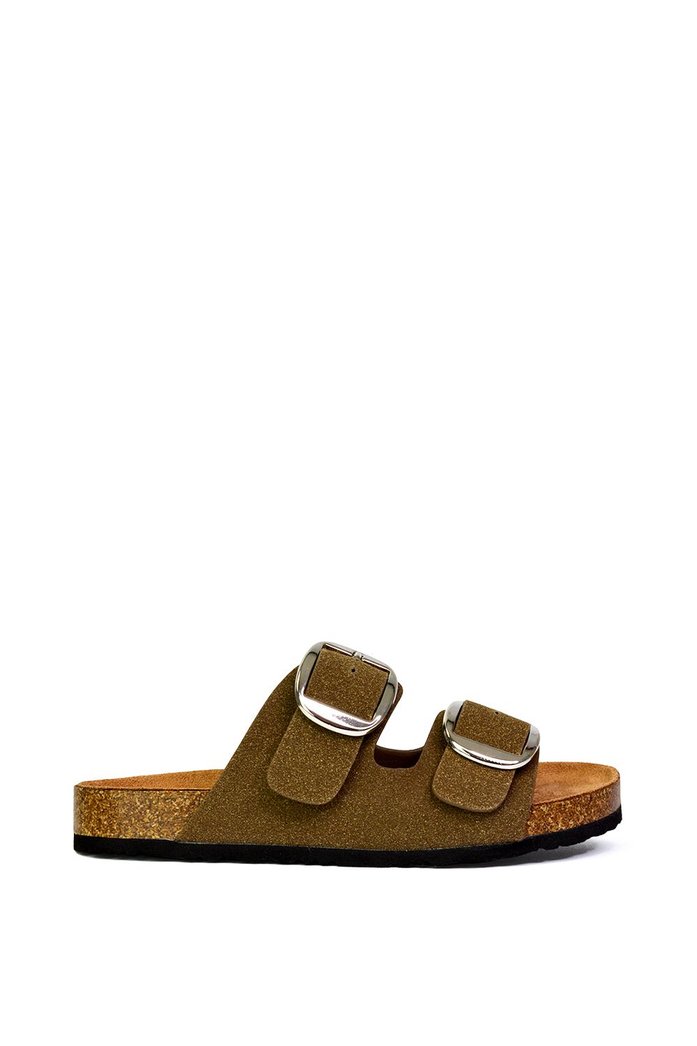 XY London 'Dolly' Slip On Slider Double Buckle Flat Sandals
