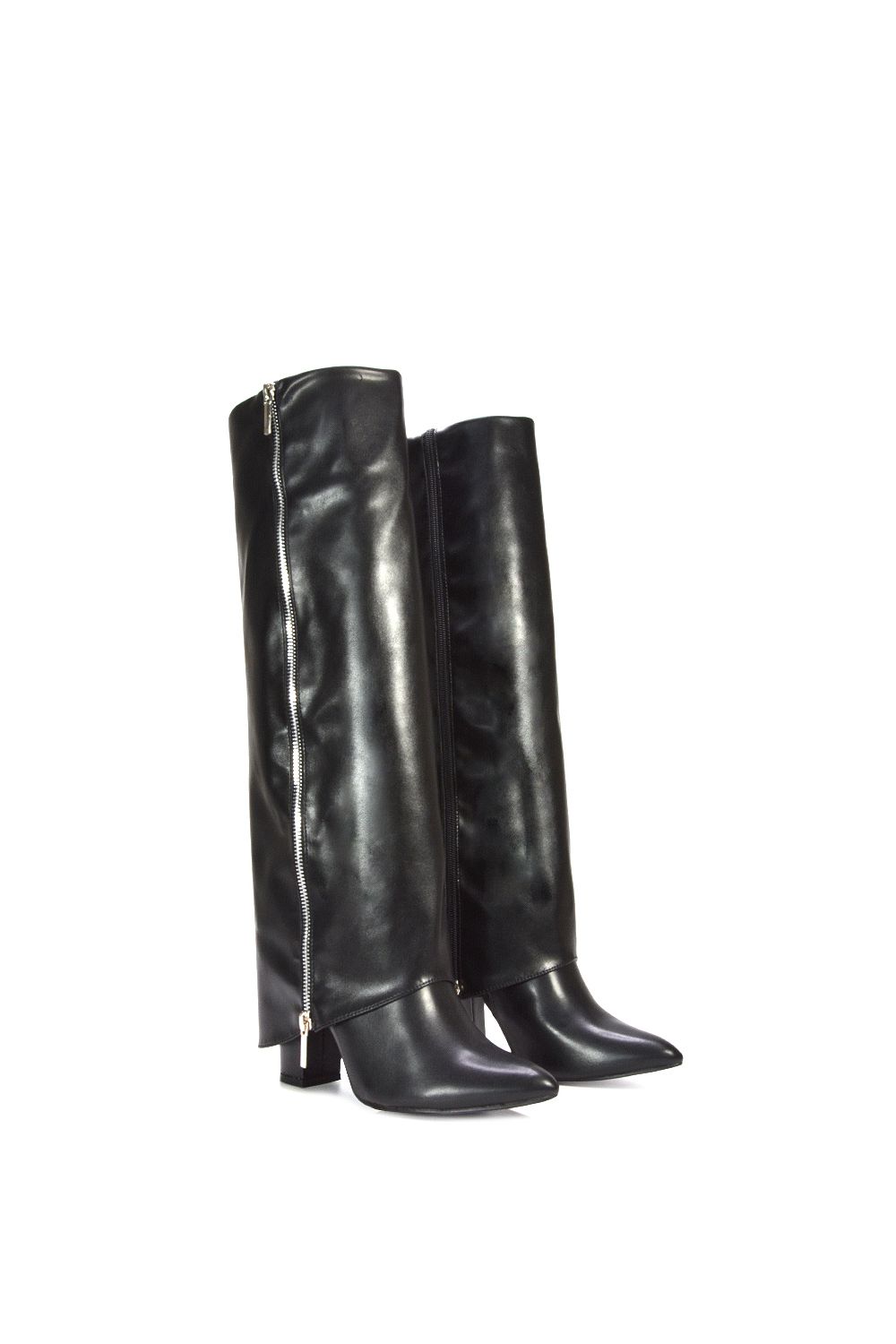 XY London 'Allie' Knee High Fold Over Pointed Toe Boots With Zip Detail image 4