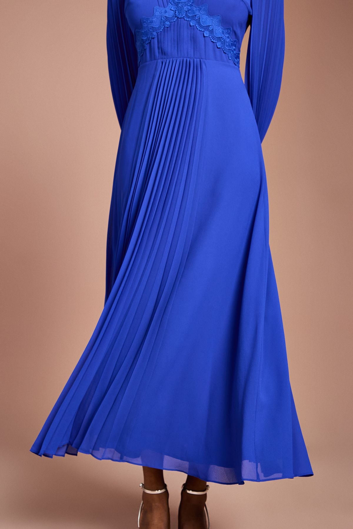 Coast Pleat Detail Lace Trim Maxi Dress Cobalt image 2