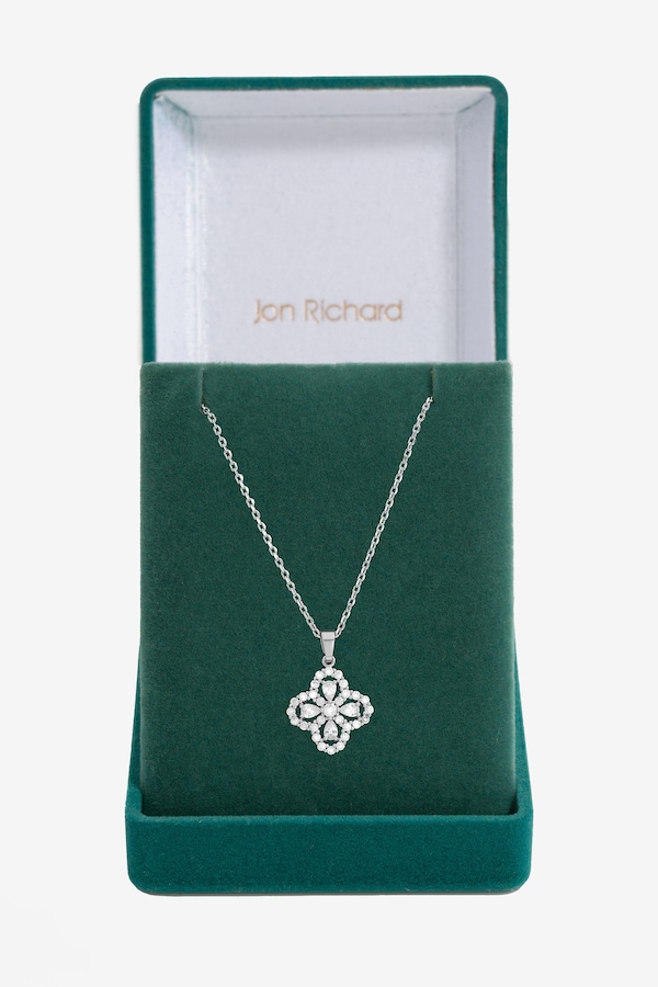 Jon Richard Rhodium Plated and Cubic Zirconia Clover Pendant - Gift Box
