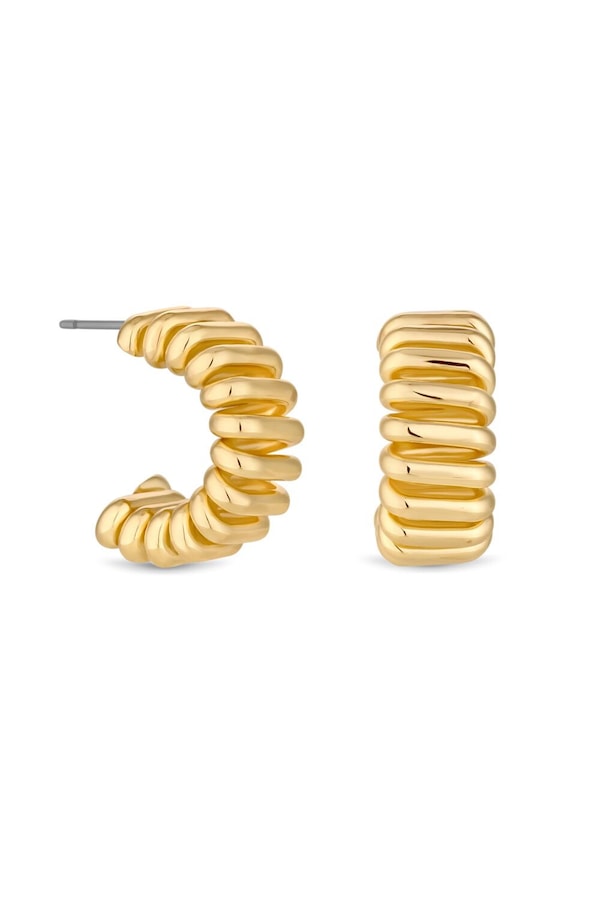 Jon Richard Gold Plated Polished Ribbed Hoop Earrings
