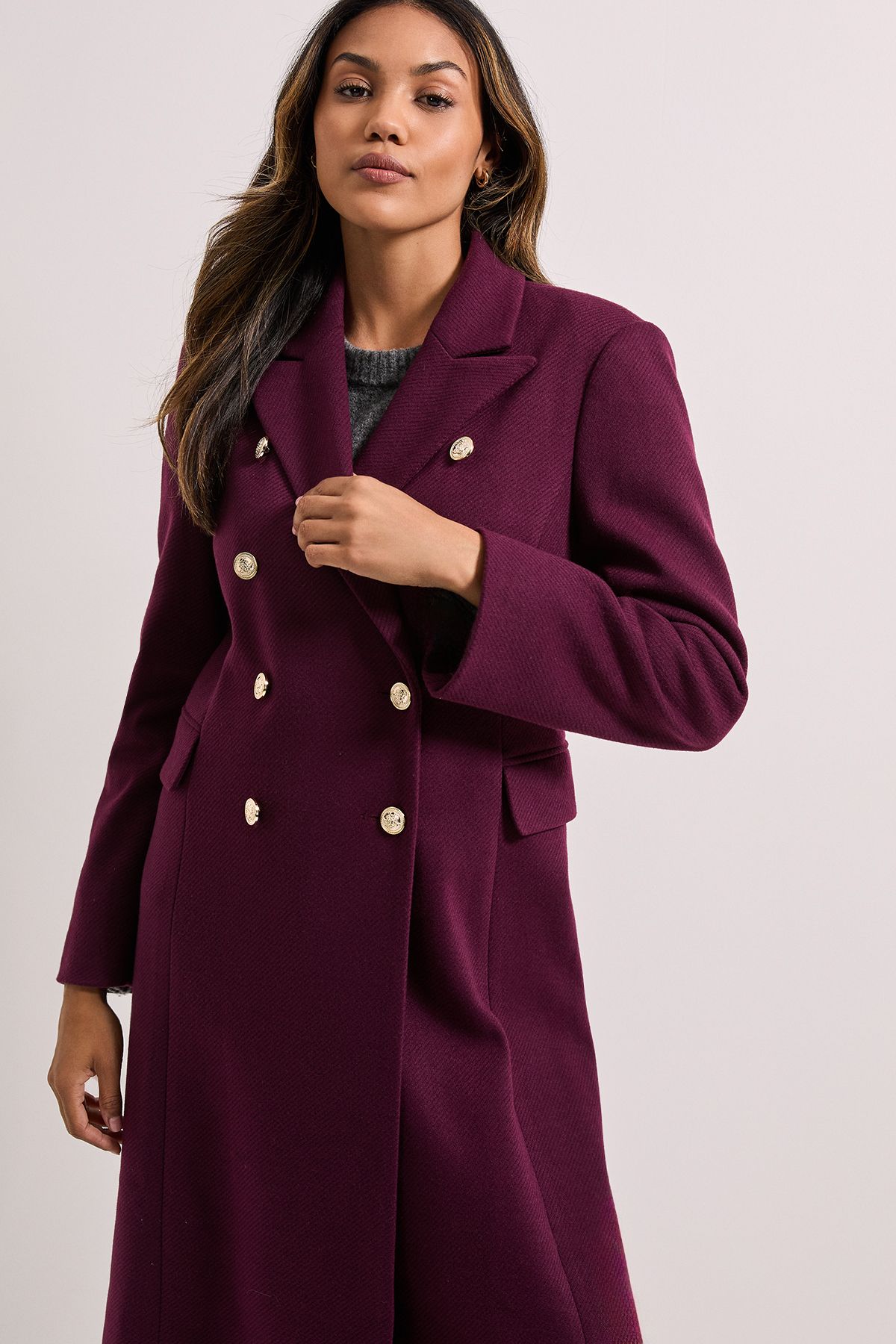 Dorothy Perkins Midi Length Fitted Military Coat Burgundy image 2