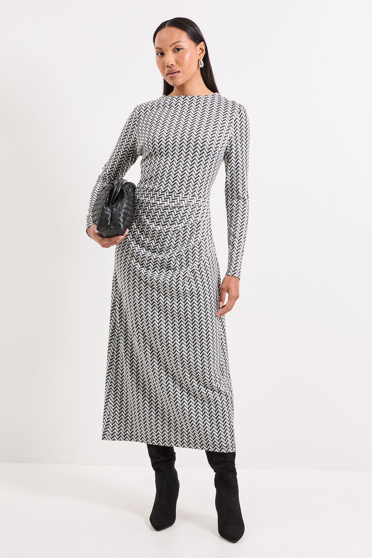 Principles Ponte Jacquard Ruched Maxi Dress Mono