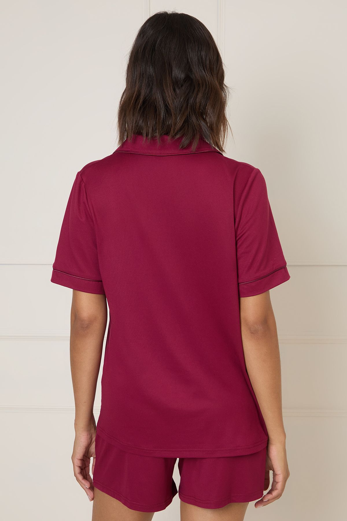 Dorothy Perkins Nightwear Tipped Short Sleeve Pyjama Set Burgundy image 3
