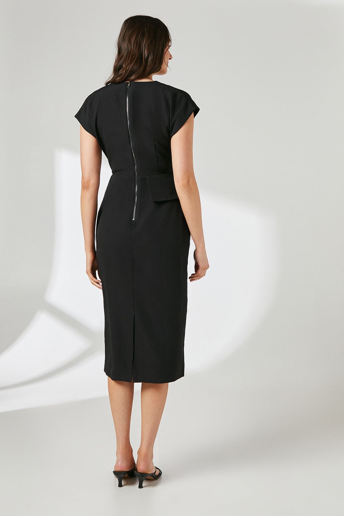 Principles Black Peplum Detail Crepe Pencil Dress Black image 4