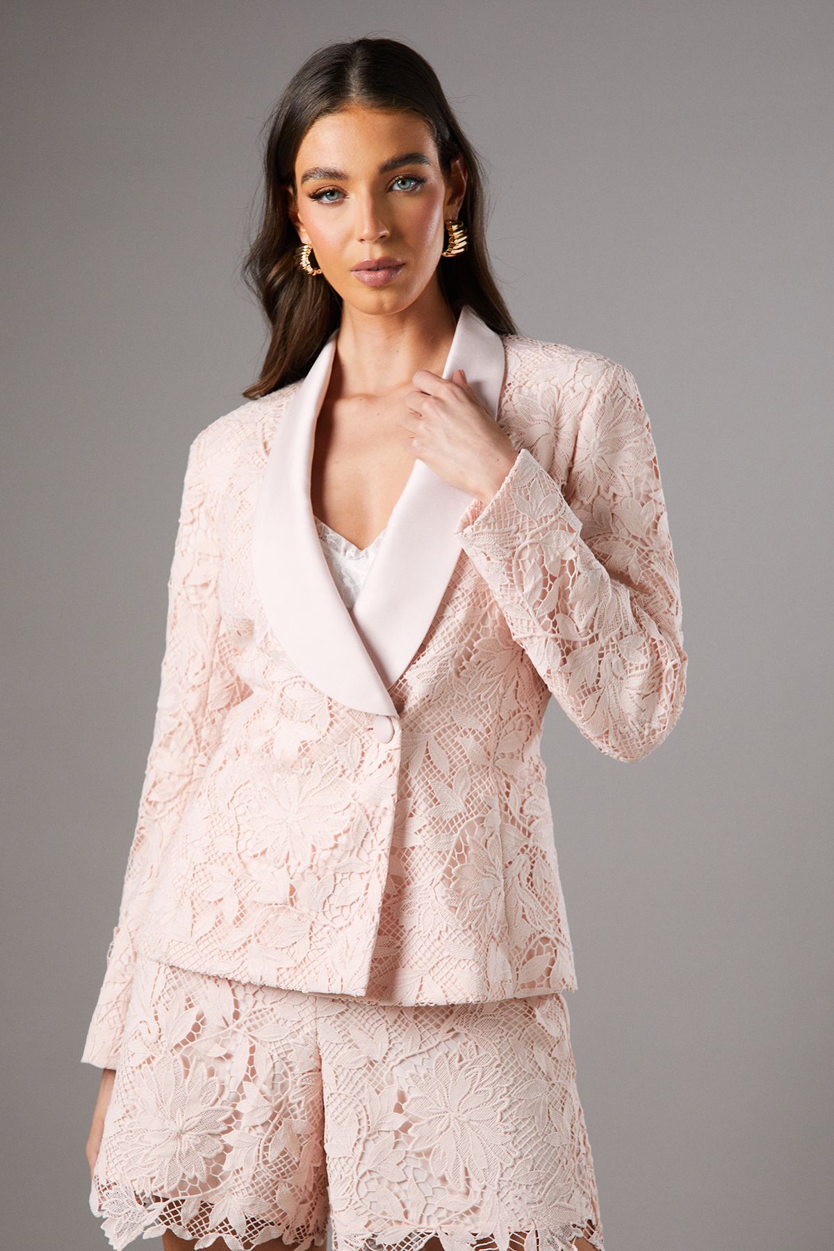 Coast Lace Double Breasted Blazer With Satin Lapel Blush image 1