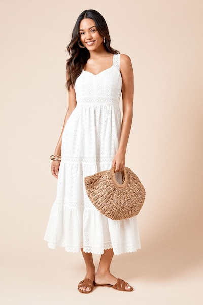 Dorothy Perkins White Lace Insert Broderie Strappy Midi Dress White