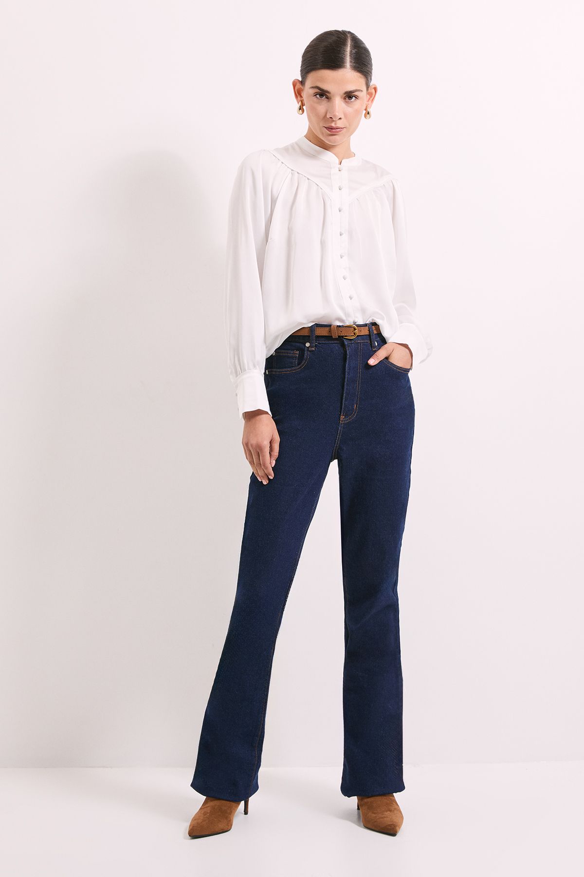 Principles Ivory Satin Button Collar Detail Shirt Ivory image 2