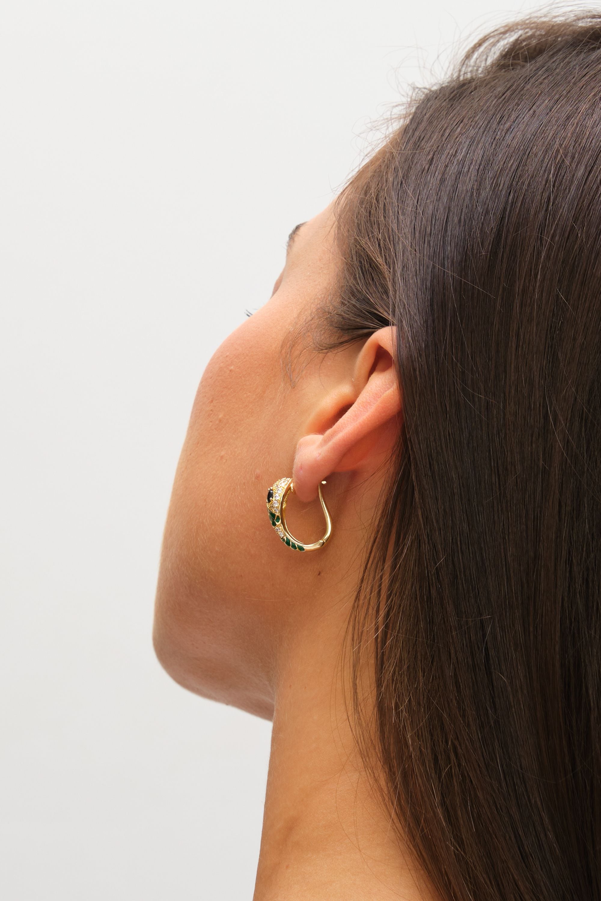 Inicio 14K Gold Plated and Emerald Snake Hoop Earrings - Gift Pouch image 4