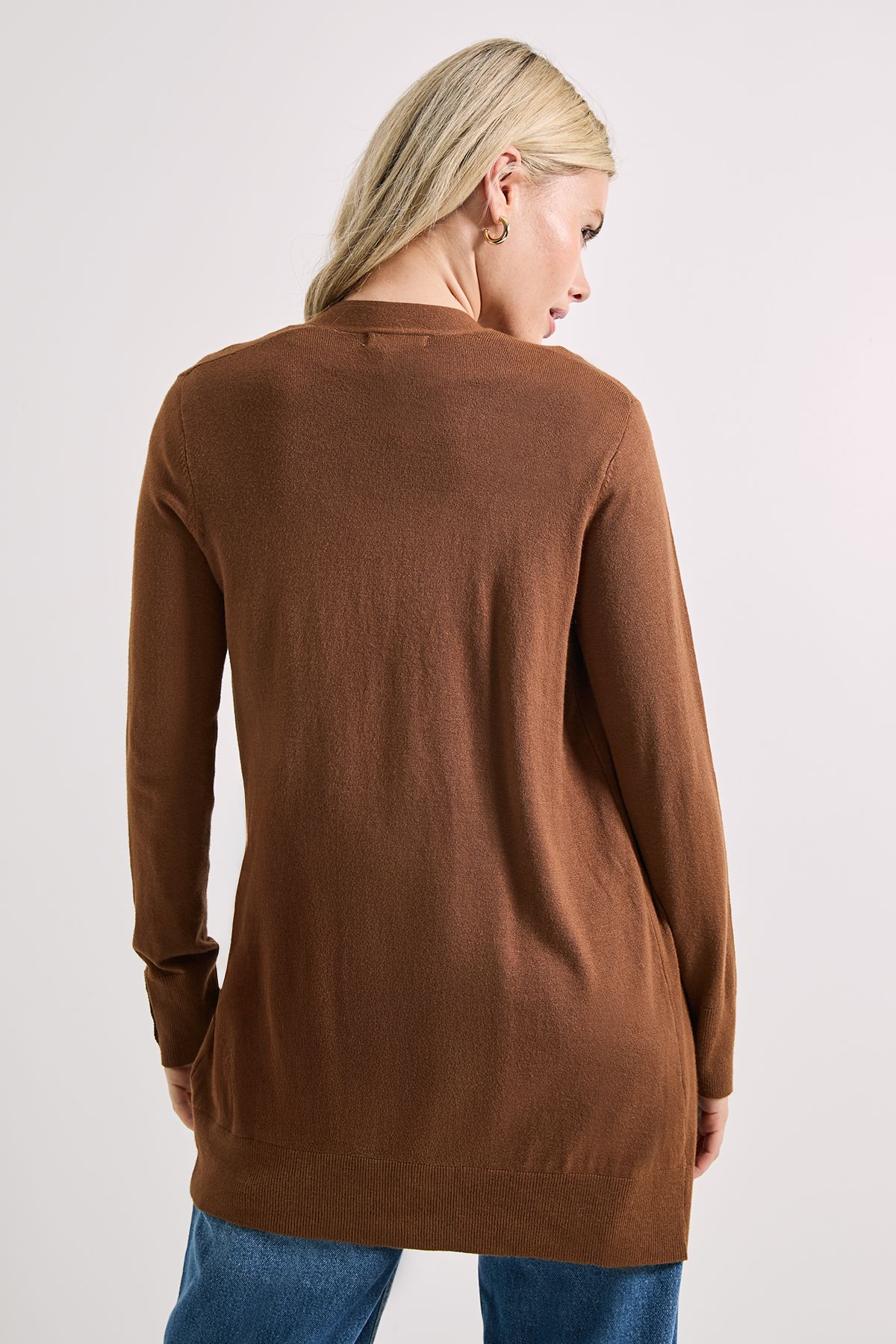 Dorothy Perkins Chocolate Longline Button Cuff Cardigan Chocolate image 3