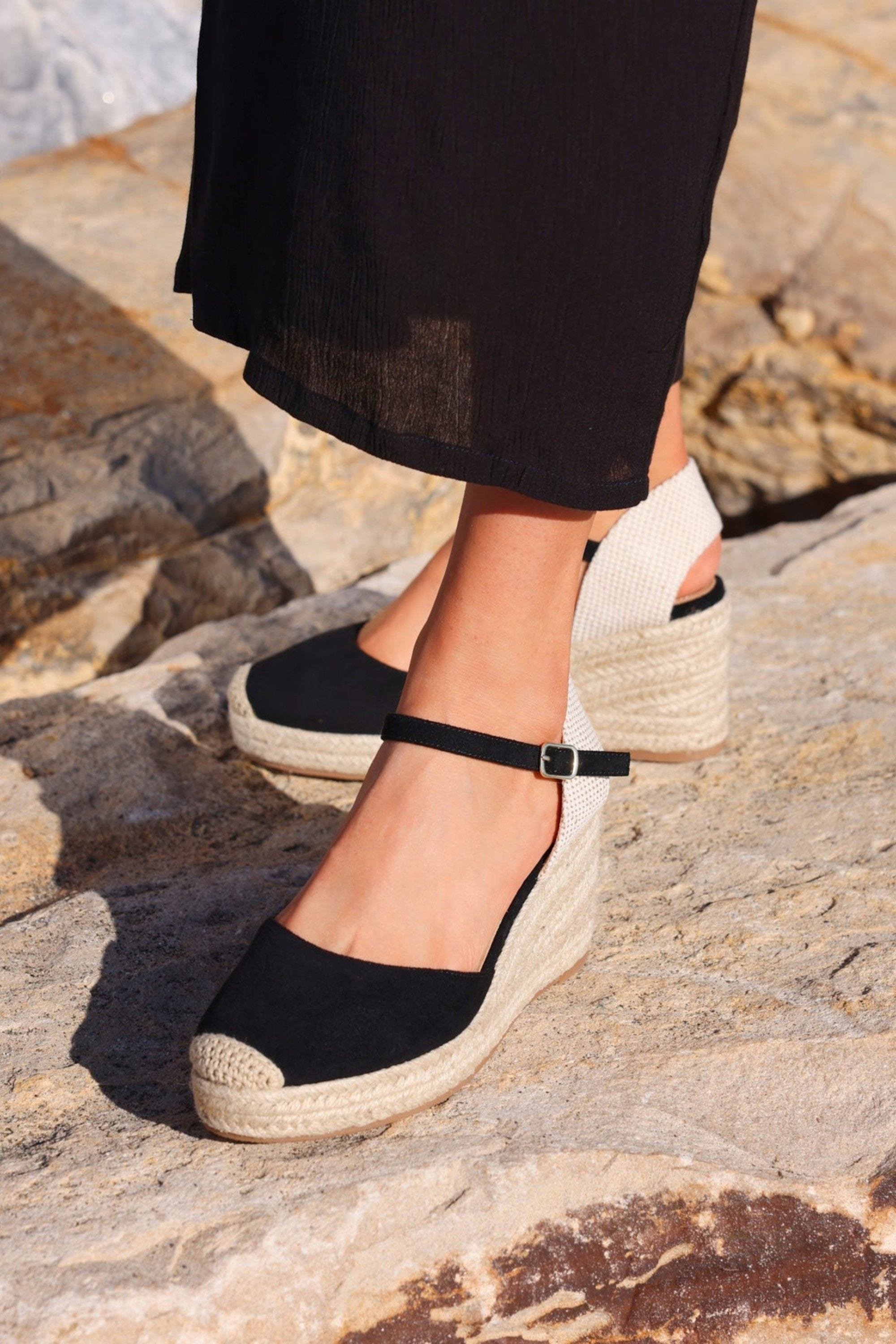 Linzi Present Black Faux Suede Closed-Toe And Open Back Espadrille Wedge image 2