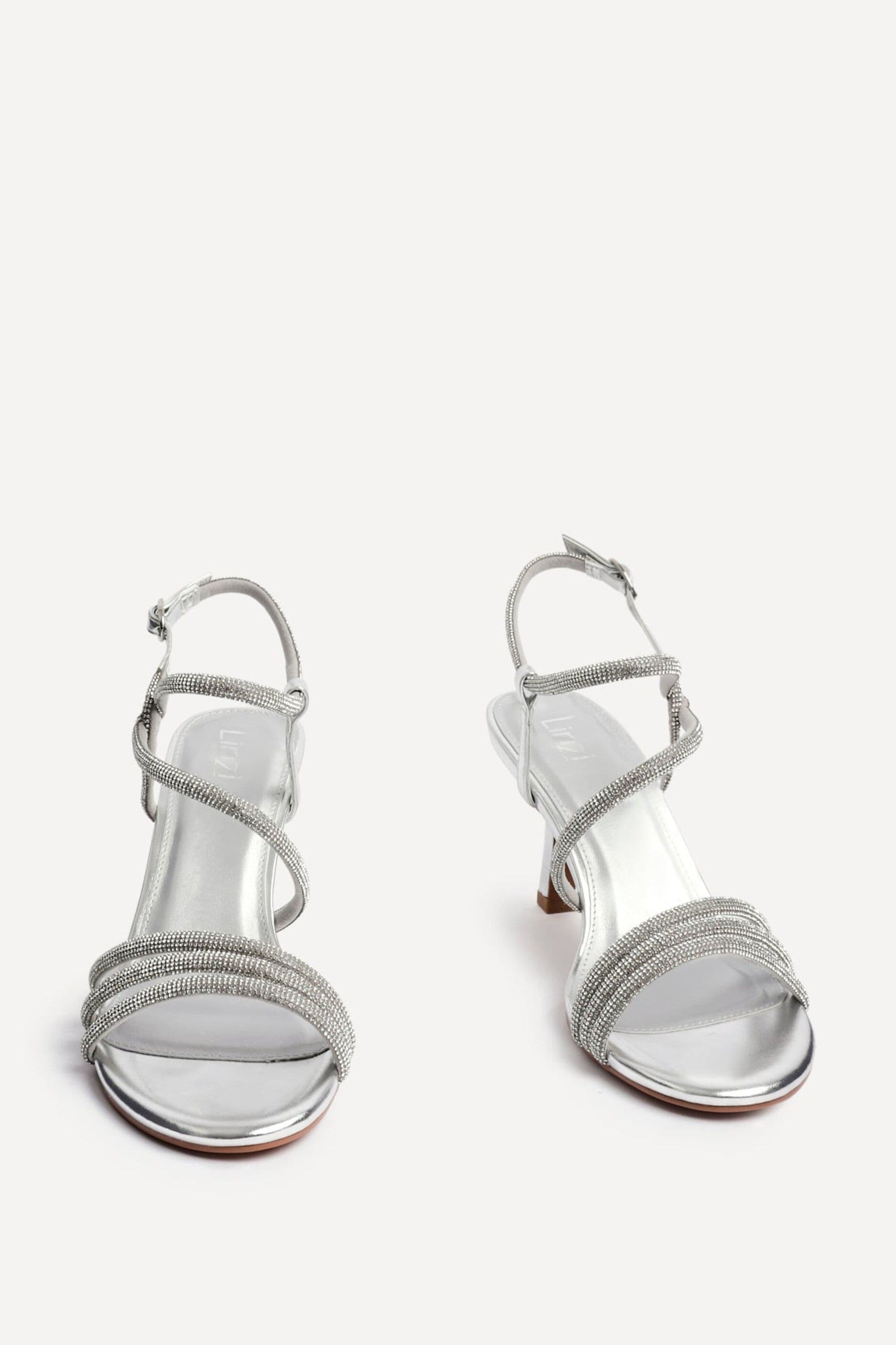 Linzi Charm Silver Faux Leather Strappy Diamante Heeled Sandal image 3