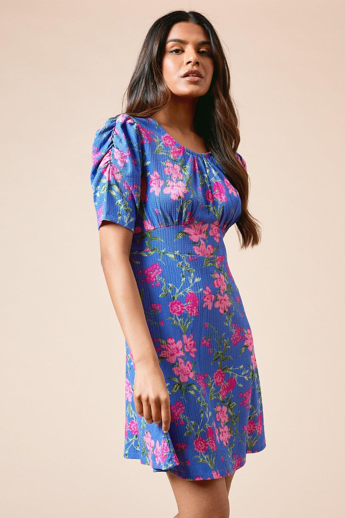Dorothy Perkins Petite Floral Puff Sleeve Mini Jersey Dress Floral image 1