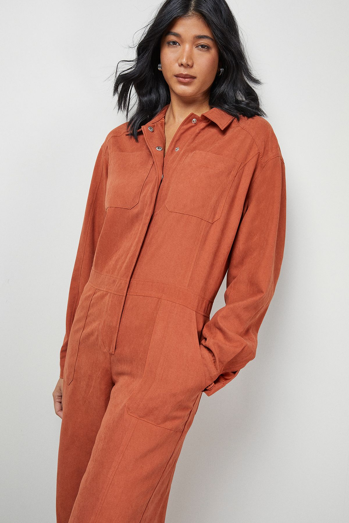Warehouse Peach Satin Utility Boilersuit Jumpsuit Rust image 4