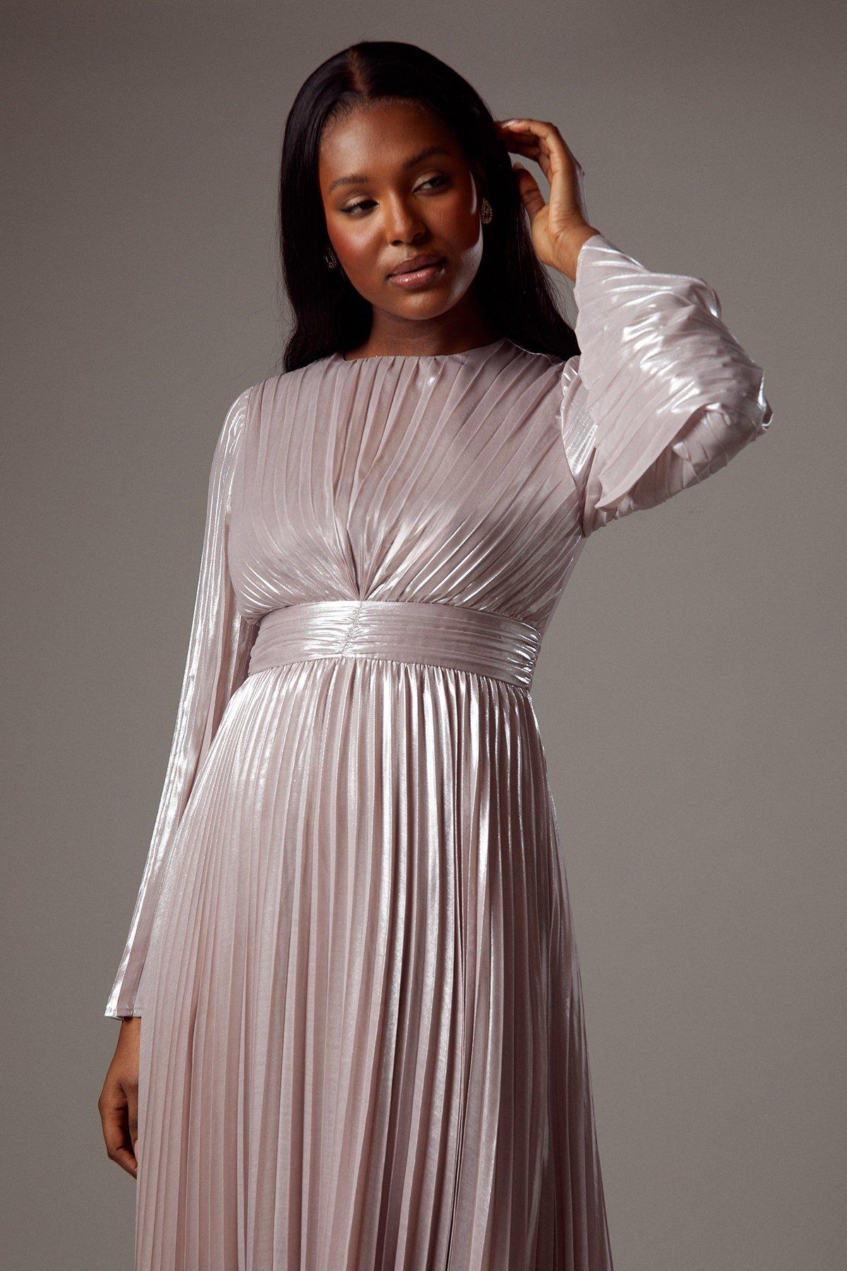 Coast Metallic Pleated Maxi Dress Metallic Blush image 2