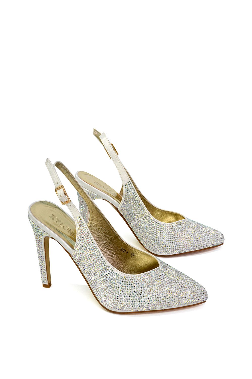 XY London 'Divine' Diamante Pointed Toe Slingback Bridal High Heel Stilettos image 5