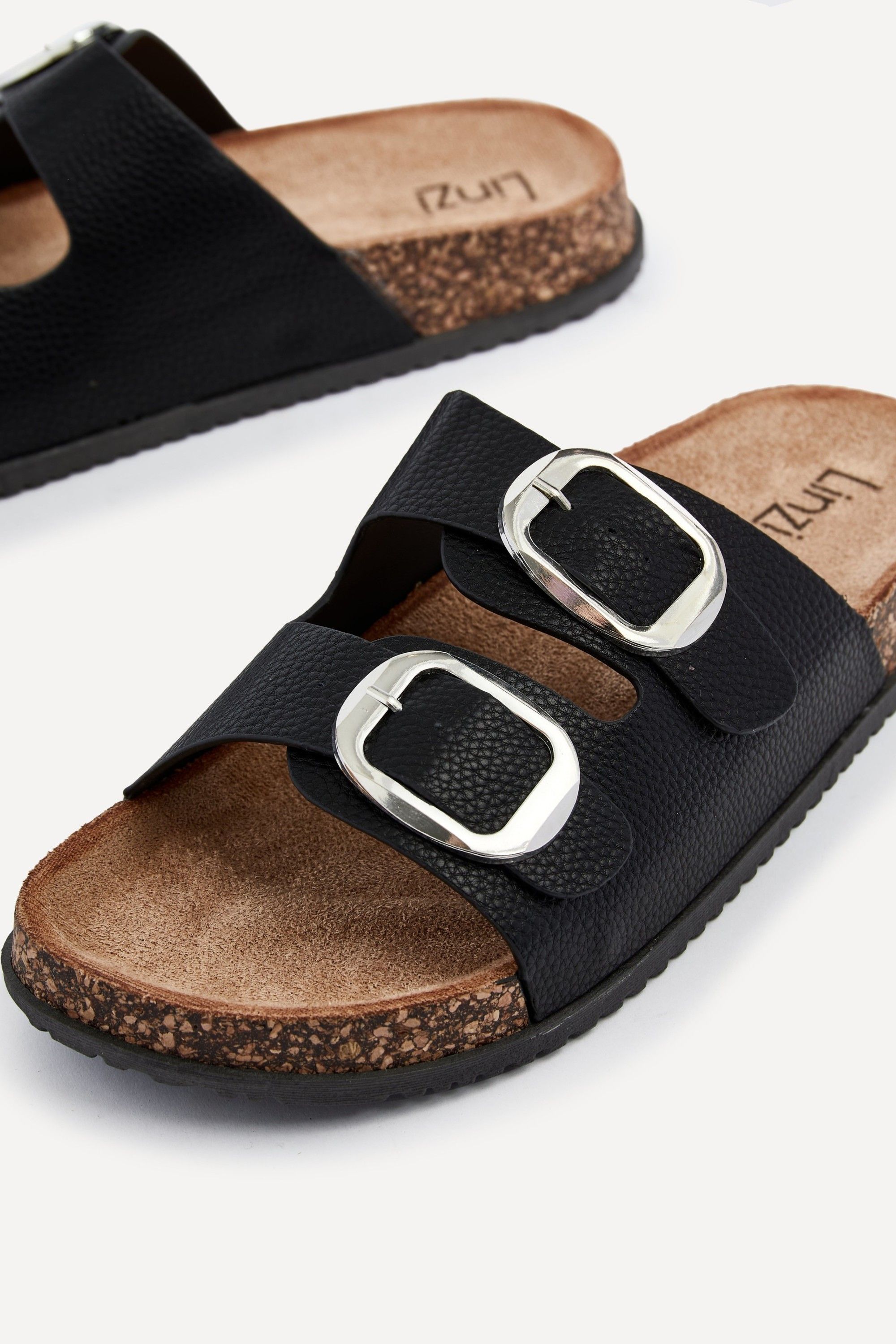 Linzi Tatum Black Double Buckle Slider Sandals image 4