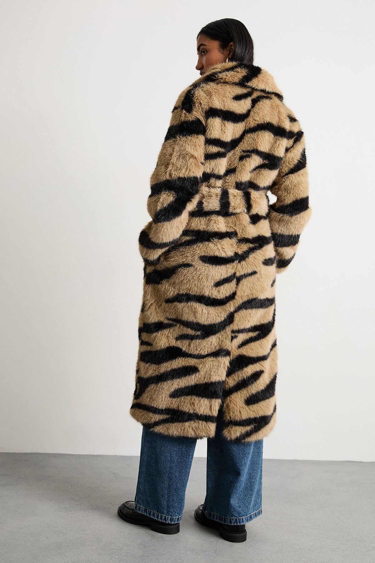 Warehouse Tiger Print Faux Fur Coat Zebra image 3