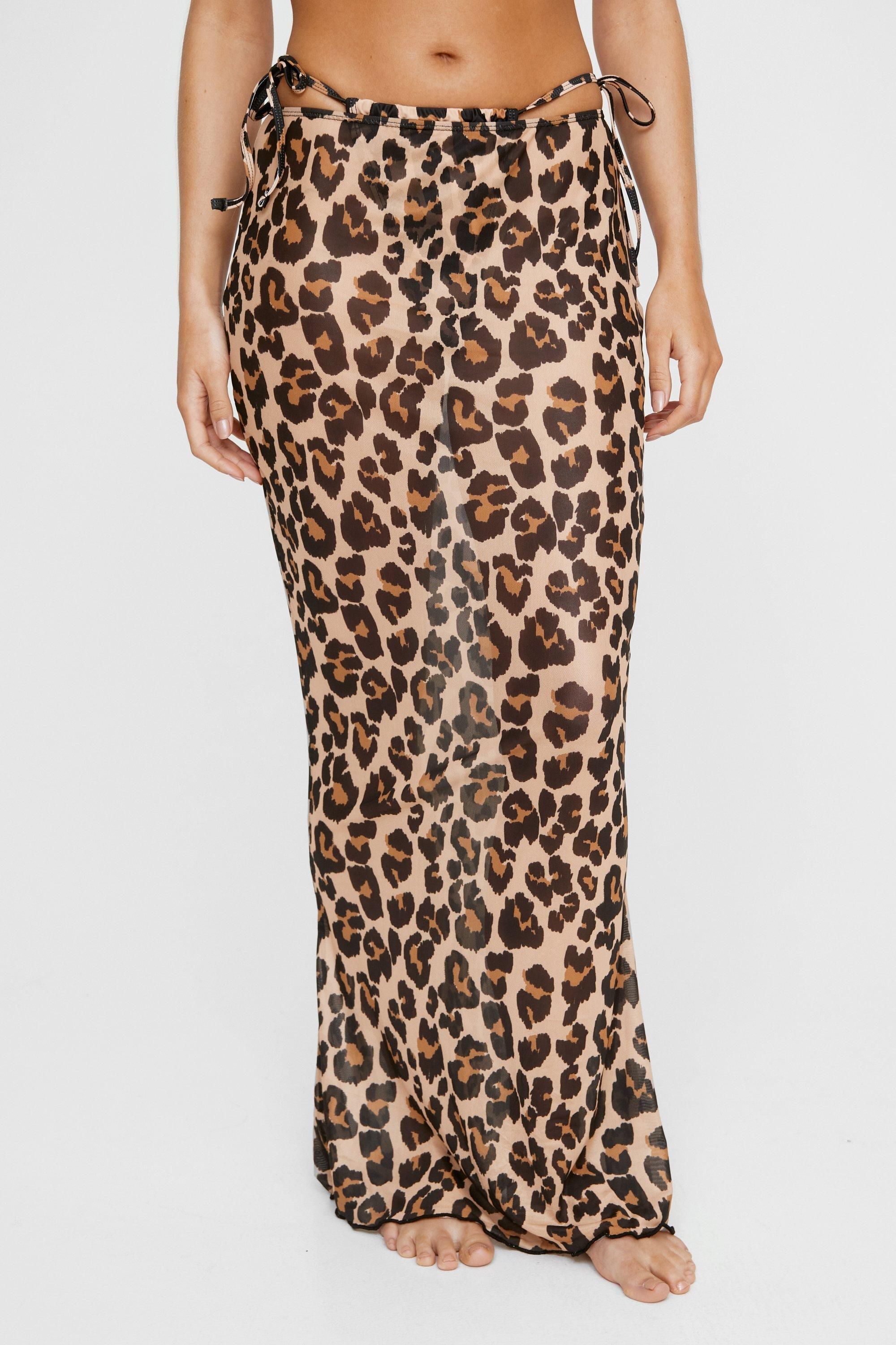 NastyGal Leopard Triangle Bikini And Mesh Maxi Skirt 3pc Set Brown image 2