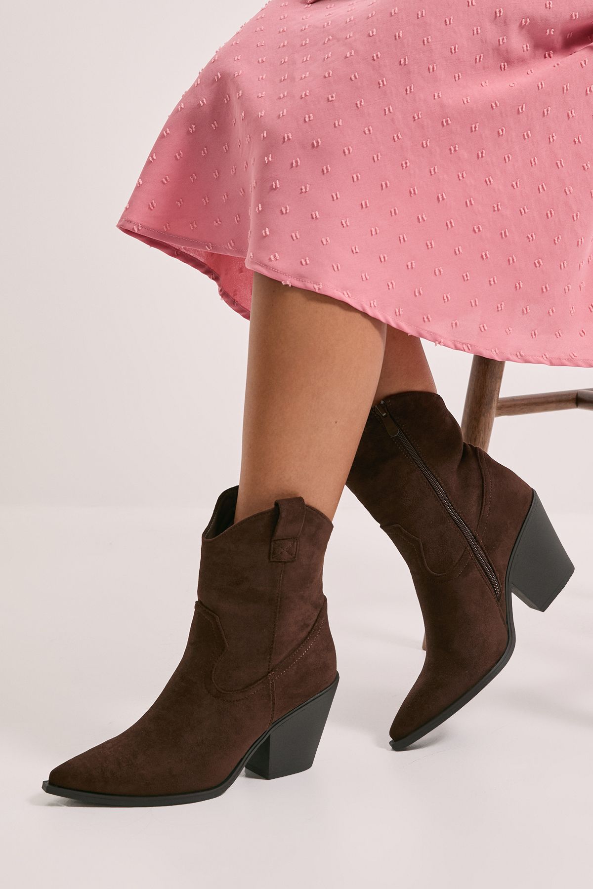 Dorothy Perkins Chocolate Jenny Faux Suede Detail Western Cowboy