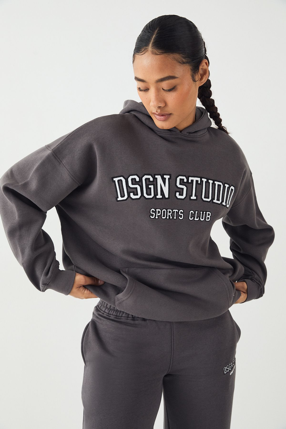 DSGN Studio DSGN Studio Applique Oversized Hoodie Charcoal image 4