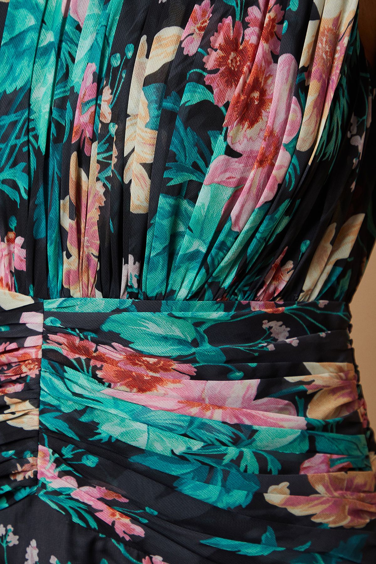 Oasis Floral Waist Detail Ruffle Maxi Dress Black image 6