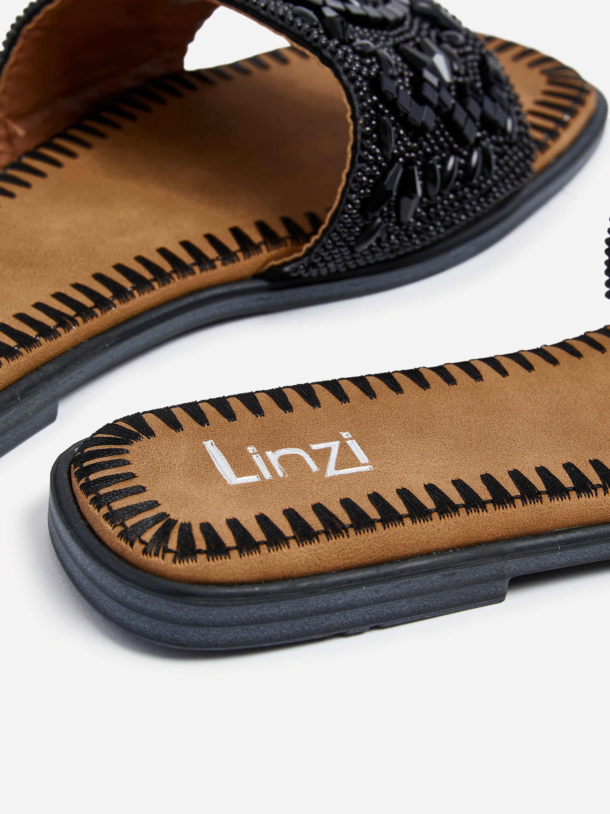 Linzi Aloha Black Beaded Flat Slider Sandal image 5