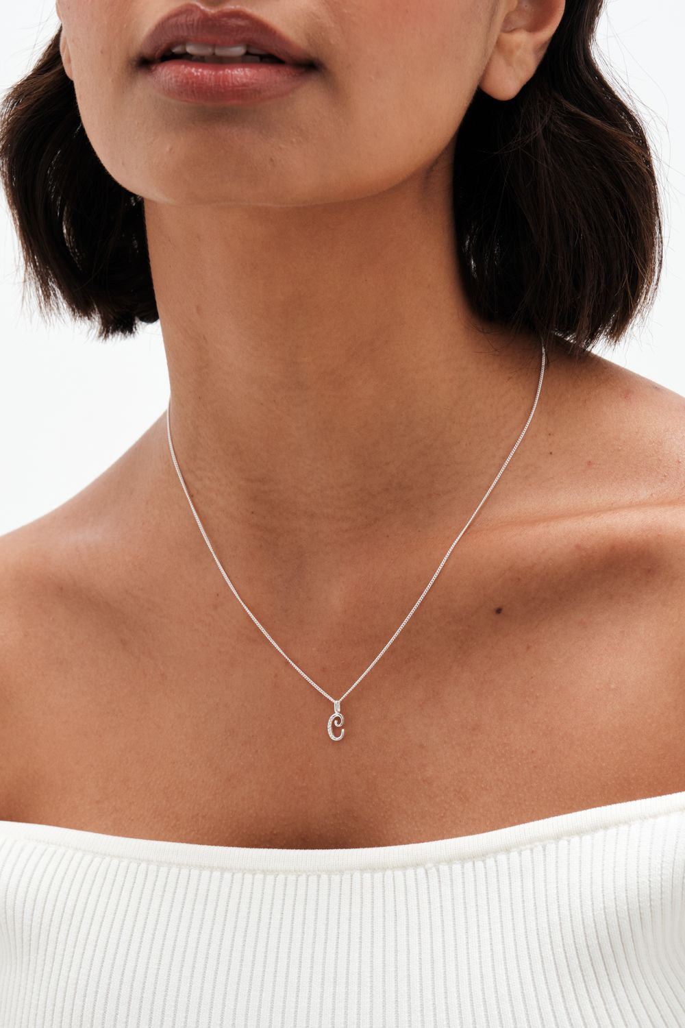 Simply Silver Sterling Silver 925 Polished and Cubic Zirconia Initial Pendant - C image 2