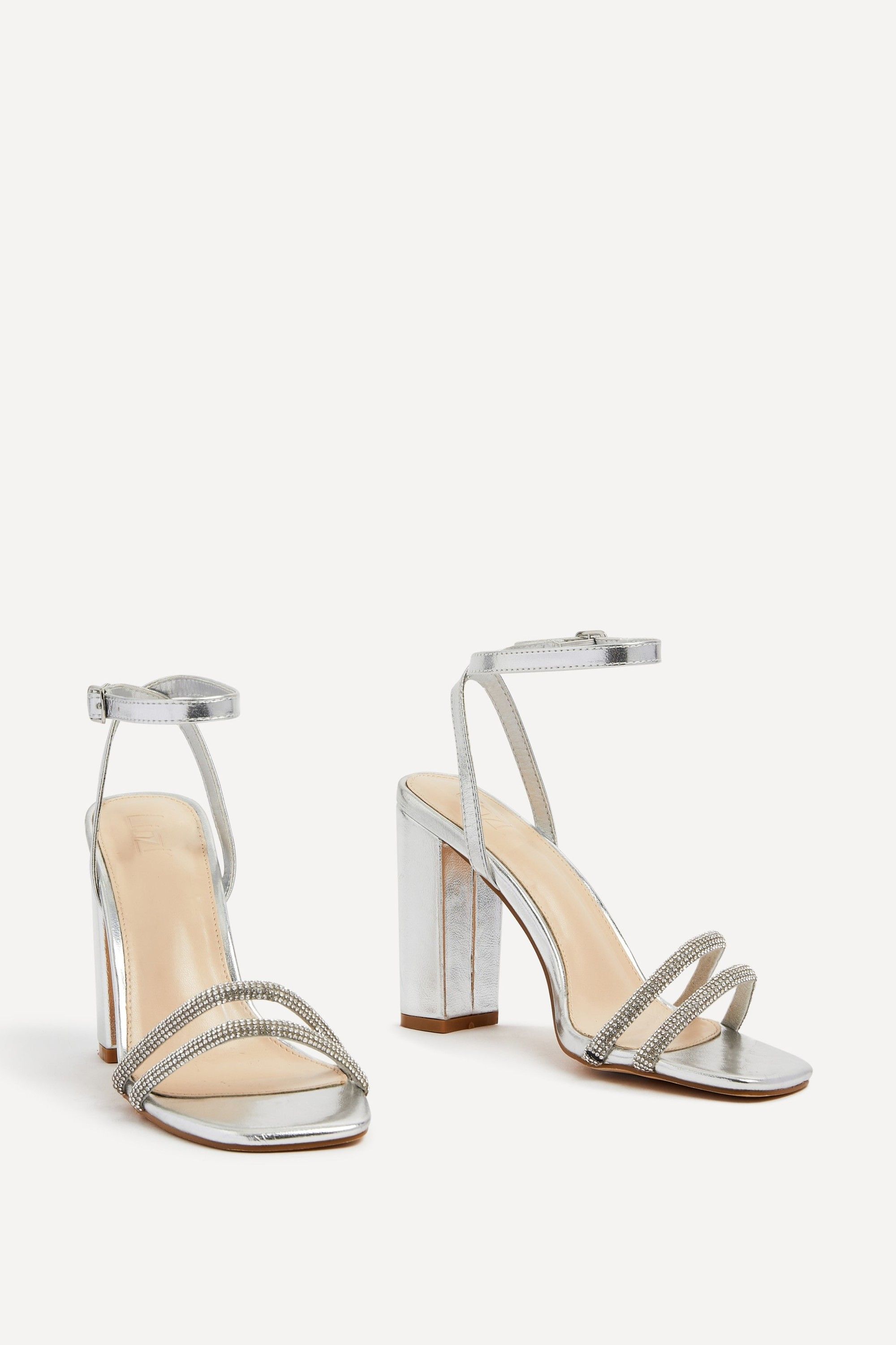Linzi Imera Silver Faux Leather Double Diamante Strap Block Heeled Sandal image 3