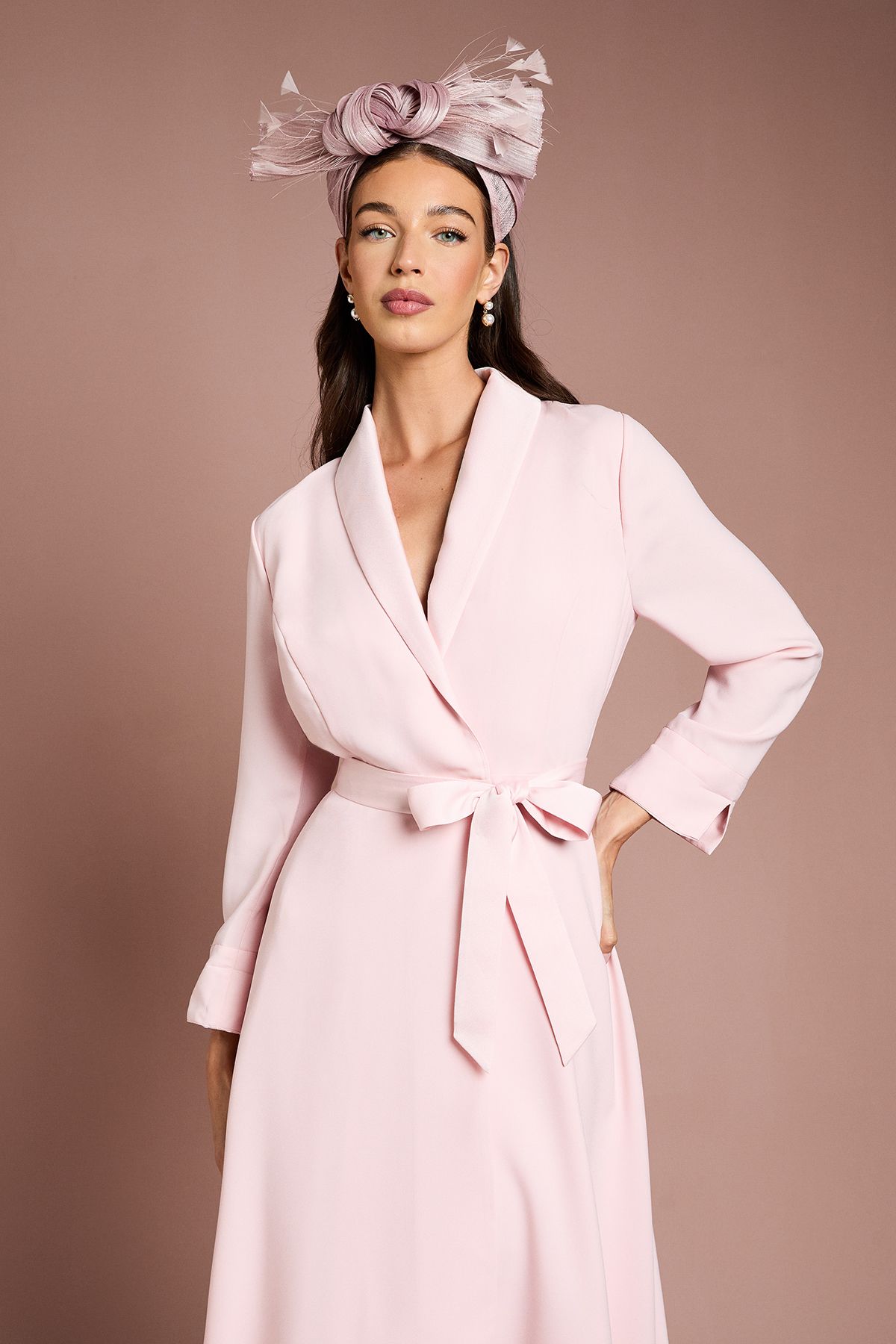 Coast Lisa Tan Collared Satin Belted Wrap Dress Blush image 2