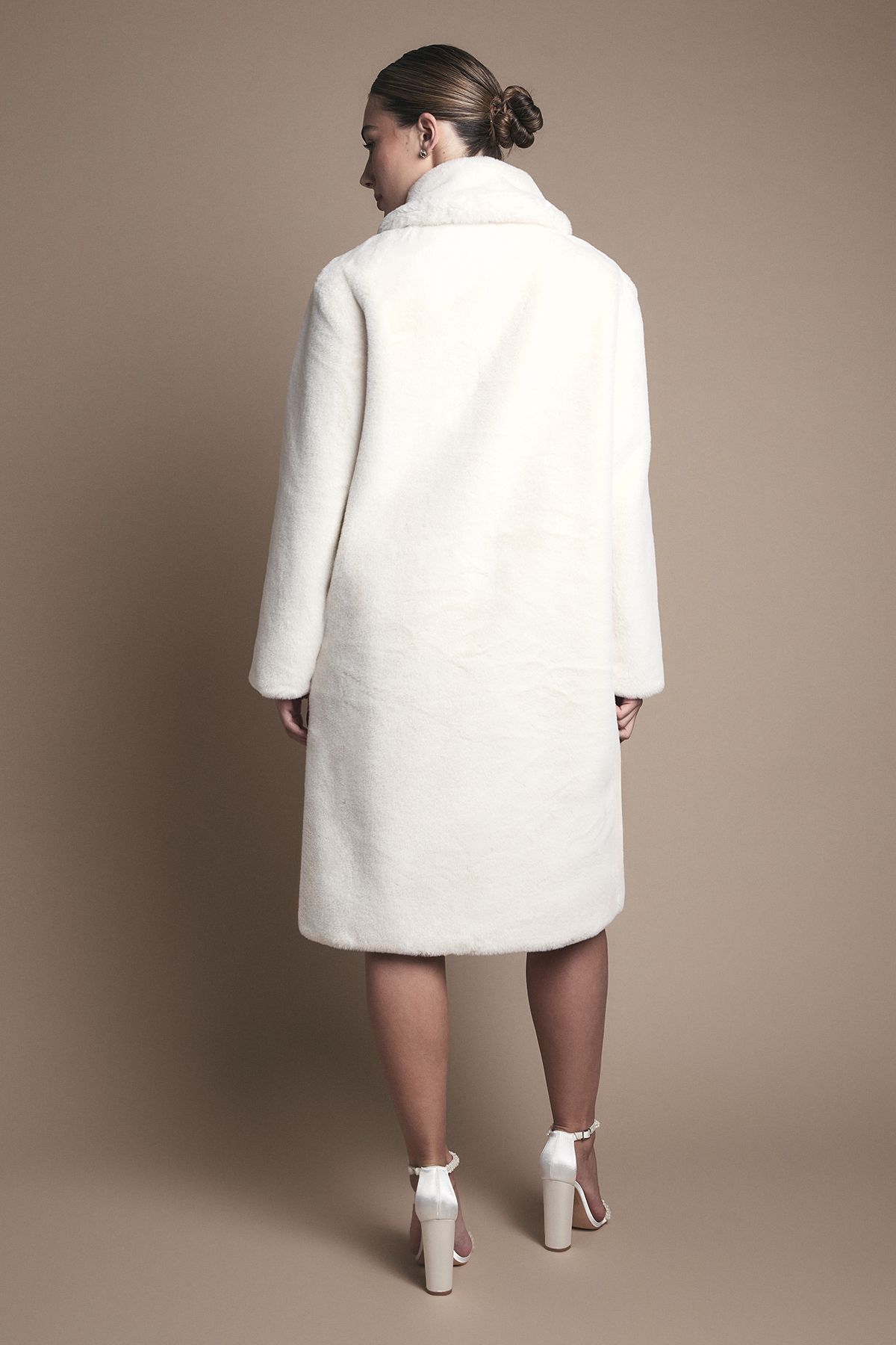 Coast Ivory Faux Fur Longline Collared Coat Ivory image 5