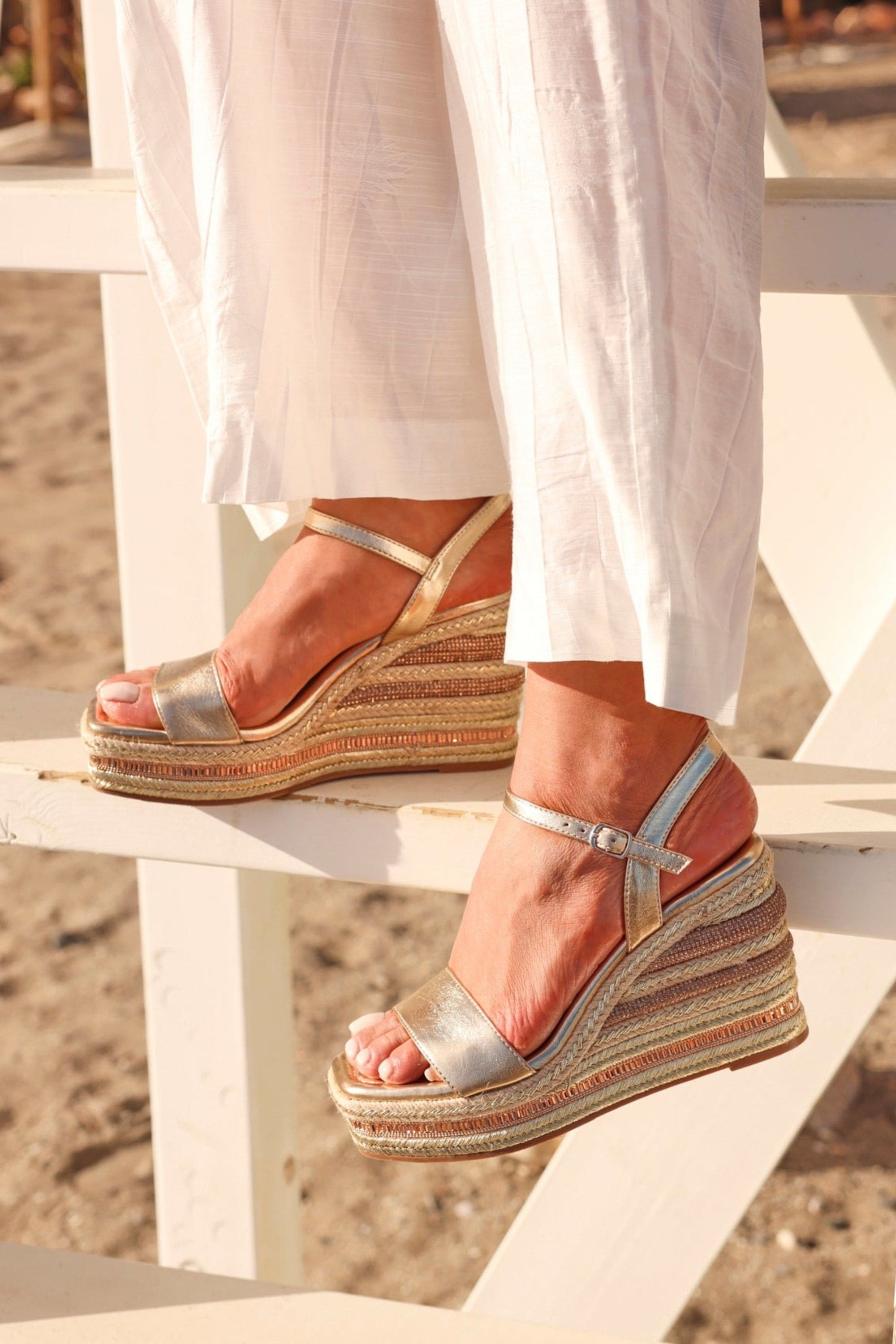 Linzi Icon Gold Faux Leather Embellished Wedge image 2