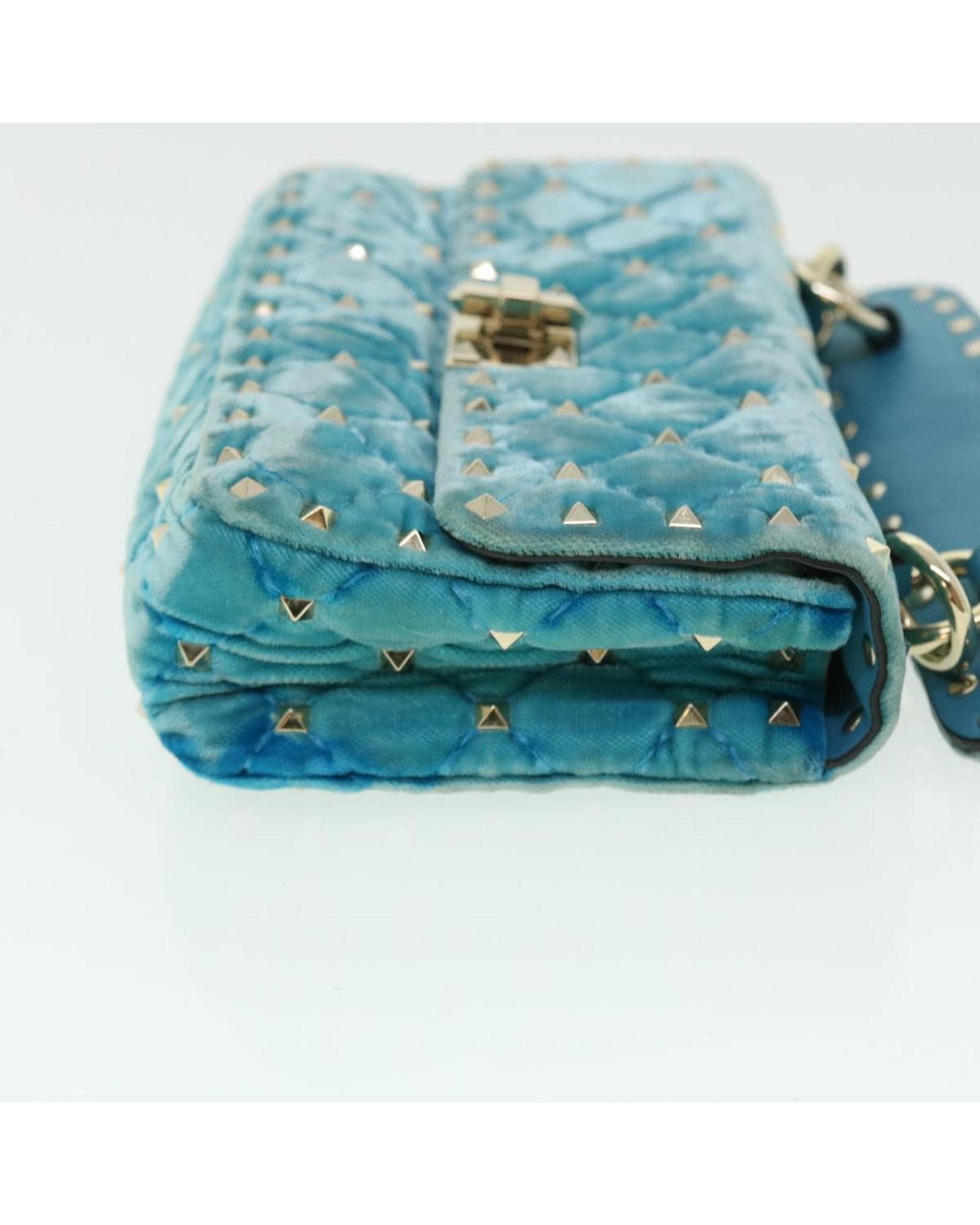 Valentino Preloved Rockstud Quilted Velvet Shoulder Bag Wo - Light Blue image 3