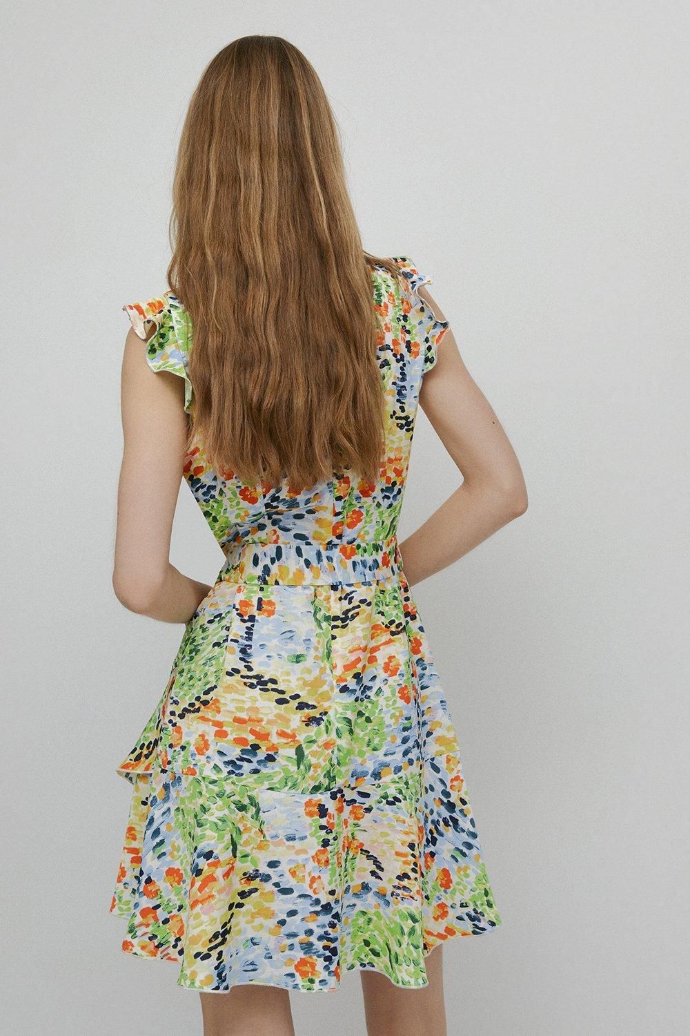 Warehouse Abstract Spot Ruffle Hem Dress Multi image 3