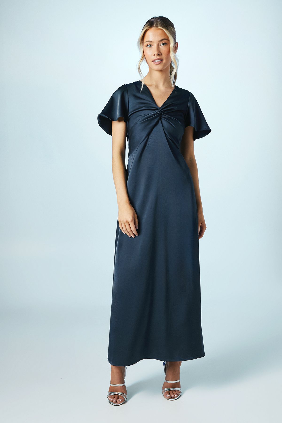 Coast Teen Twist Front Angel Sleeve Bridesmaid Dress Navy image 1
