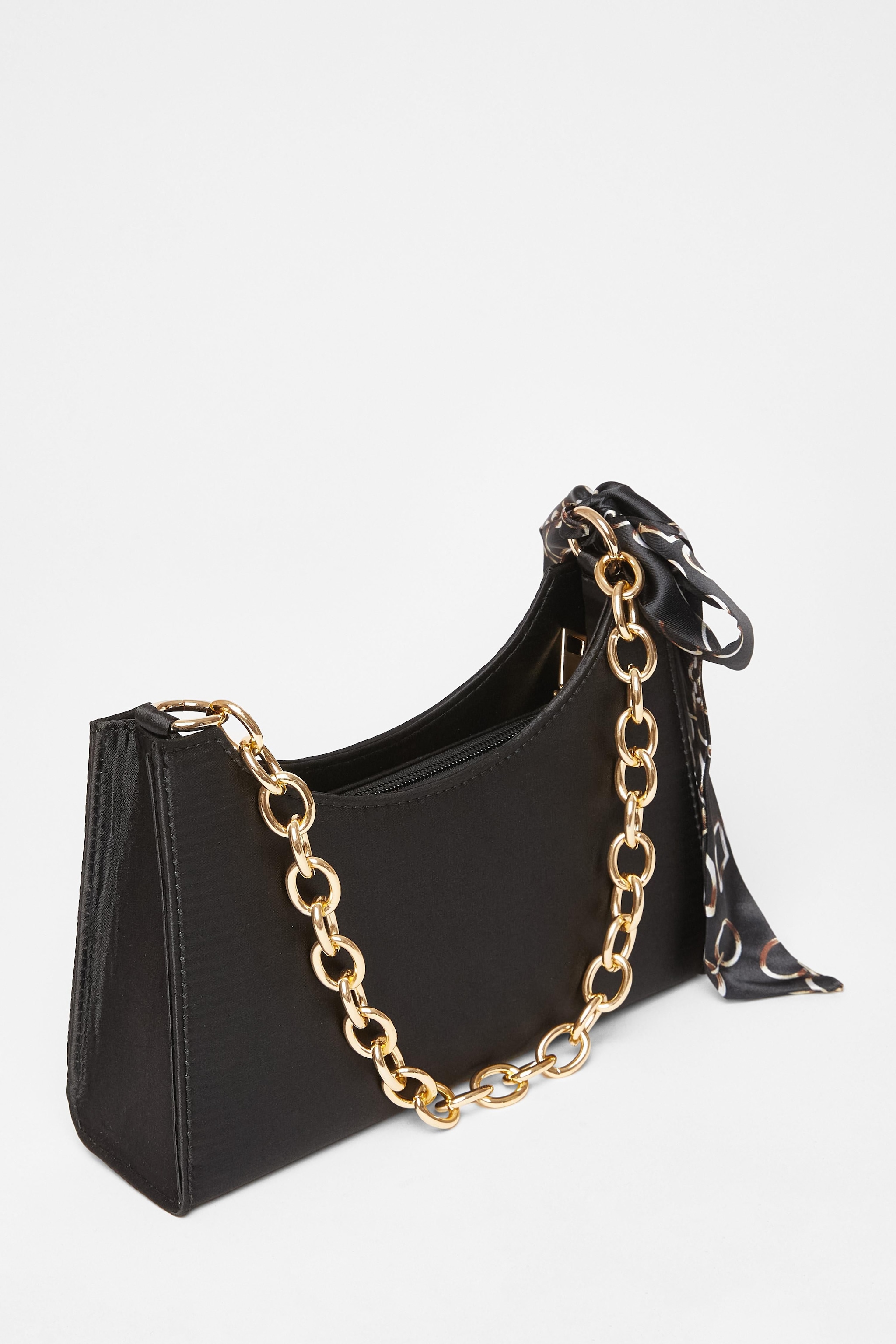 Quiz Black Satin Chain Shoulder Bag image 4