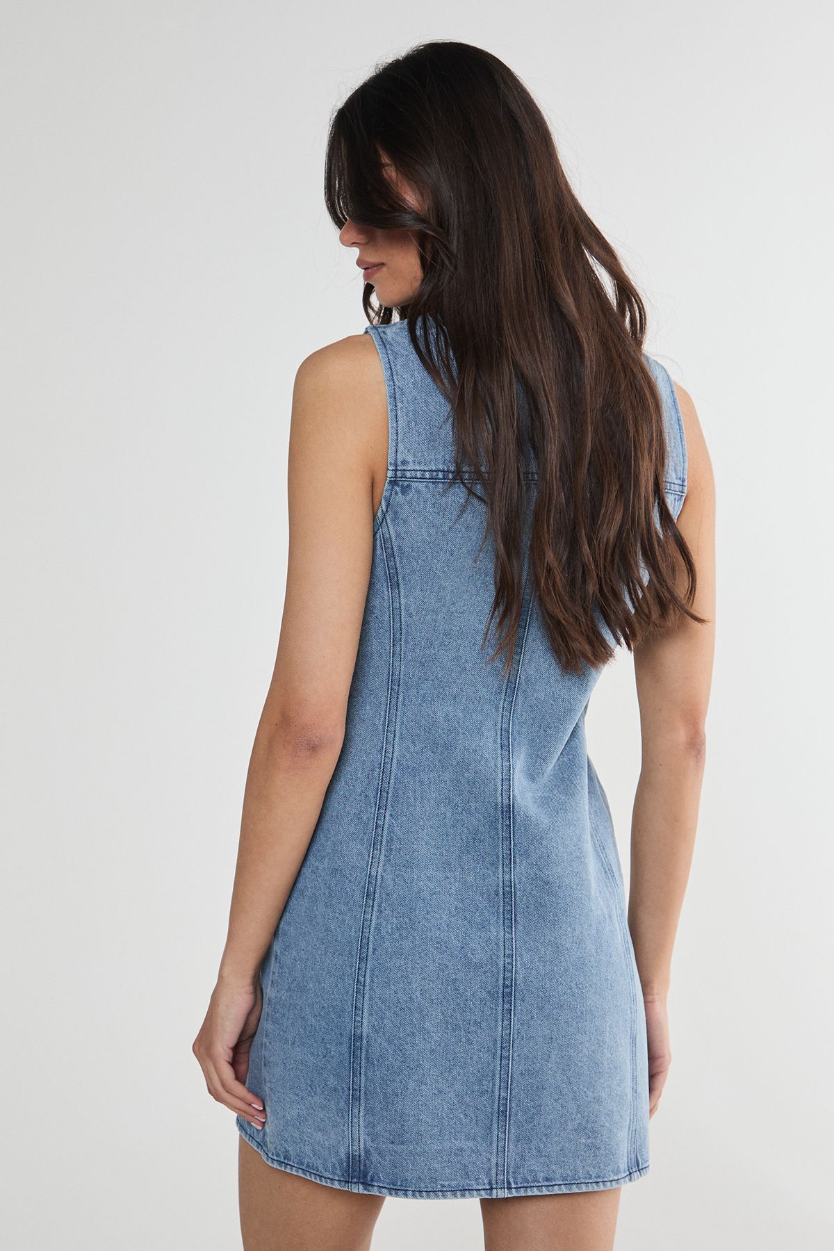 NastyGal Denim Seam Detail Zip Through Mini Dress Light Wash image 4