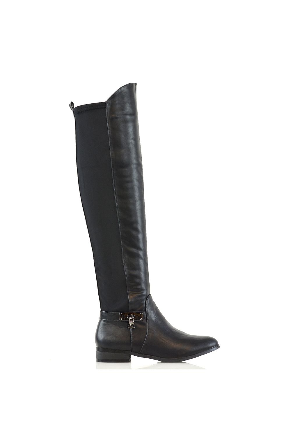 XY London 'Bella' Flat Elasticated Over The Knee Boots With Zip Fastening image 1