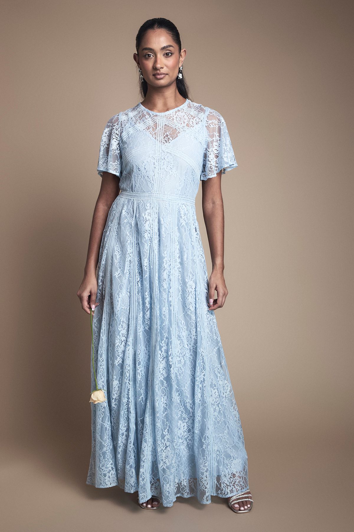 Oasis Angel Sleeve Lace Bridesmaid Dress Light Blue