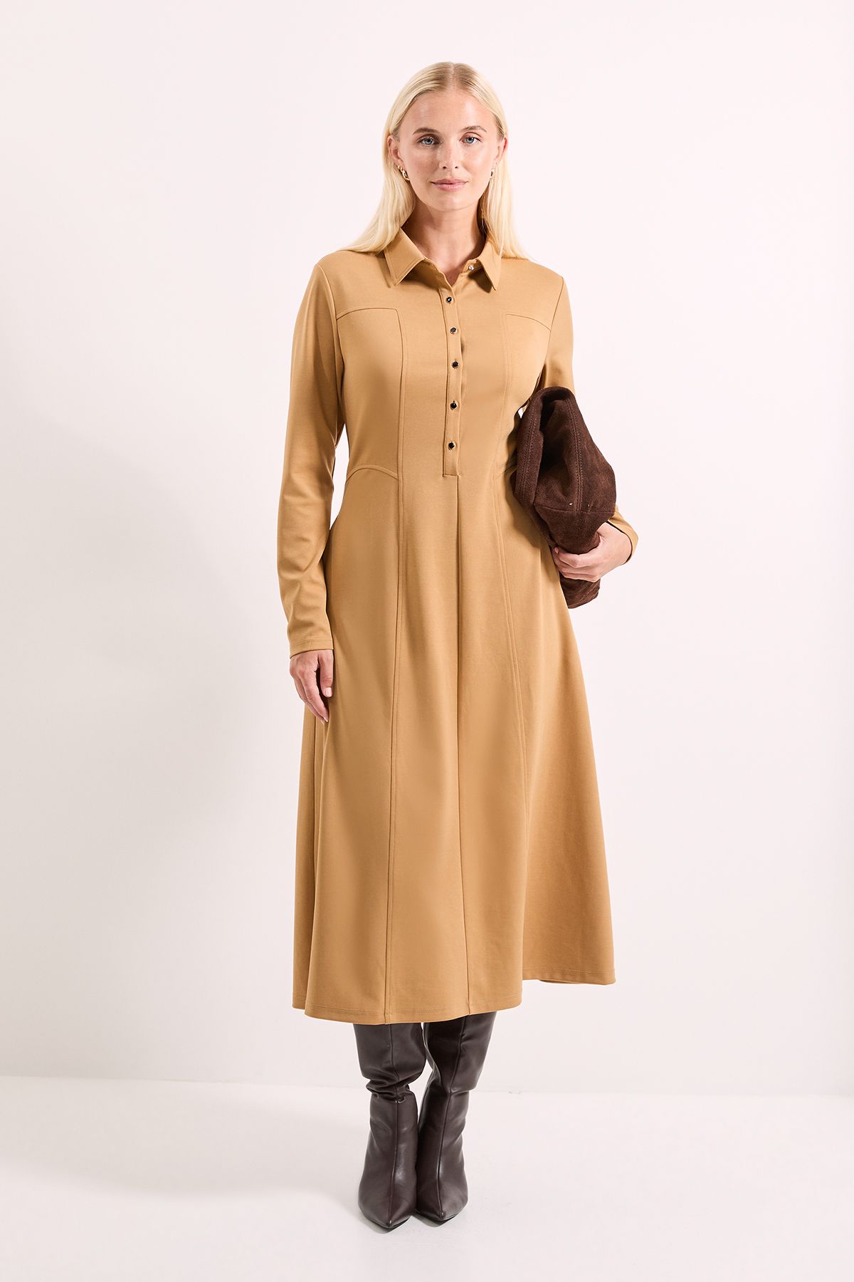 Principles Camel Ponte Seam Detail Midi Dress Camel image 4