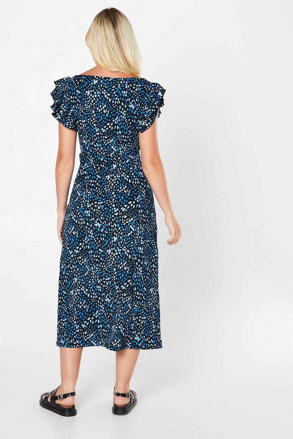 Dorothy Perkins Animal Ruffle Sleeve Midi Dress Black image 3