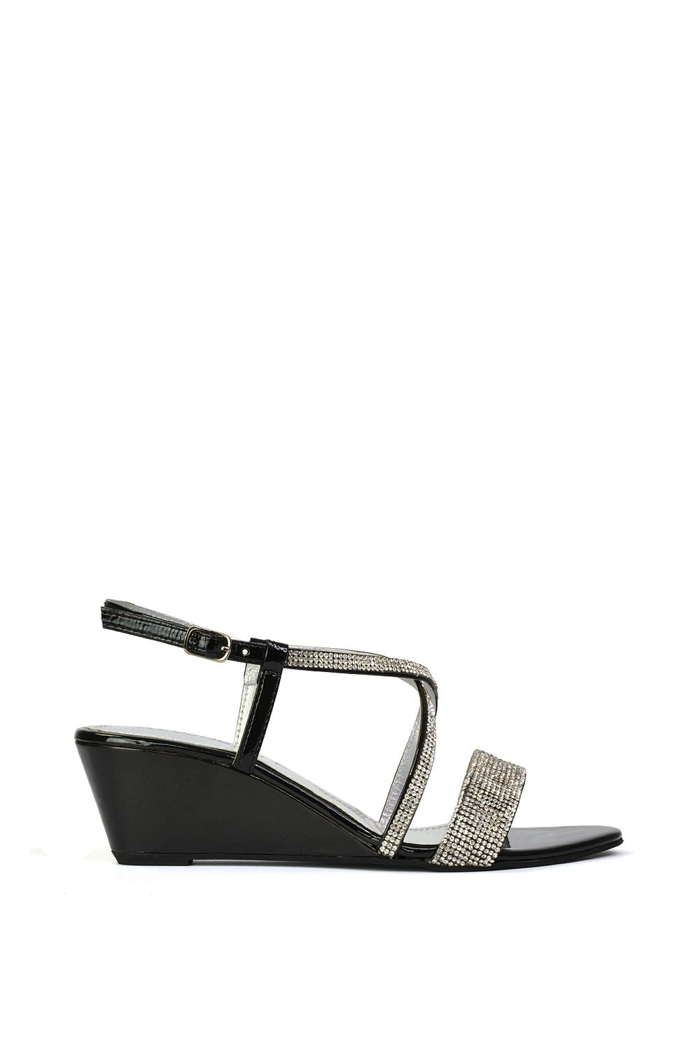 XY London 'Ocean' Sparkly Gem Crystal Diamante Ankle Strap Sandal Wedge Heels