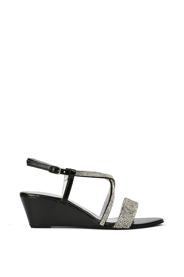 XY London 'Ocean' Sparkly Gem Crystal Diamante Ankle Strap Sandal Wedge Heels