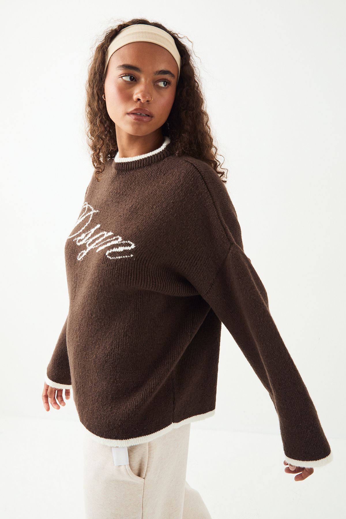 DSGN Studio DSGN Studio Script Contrast Oversized Knitted Jumper Espresso image 3