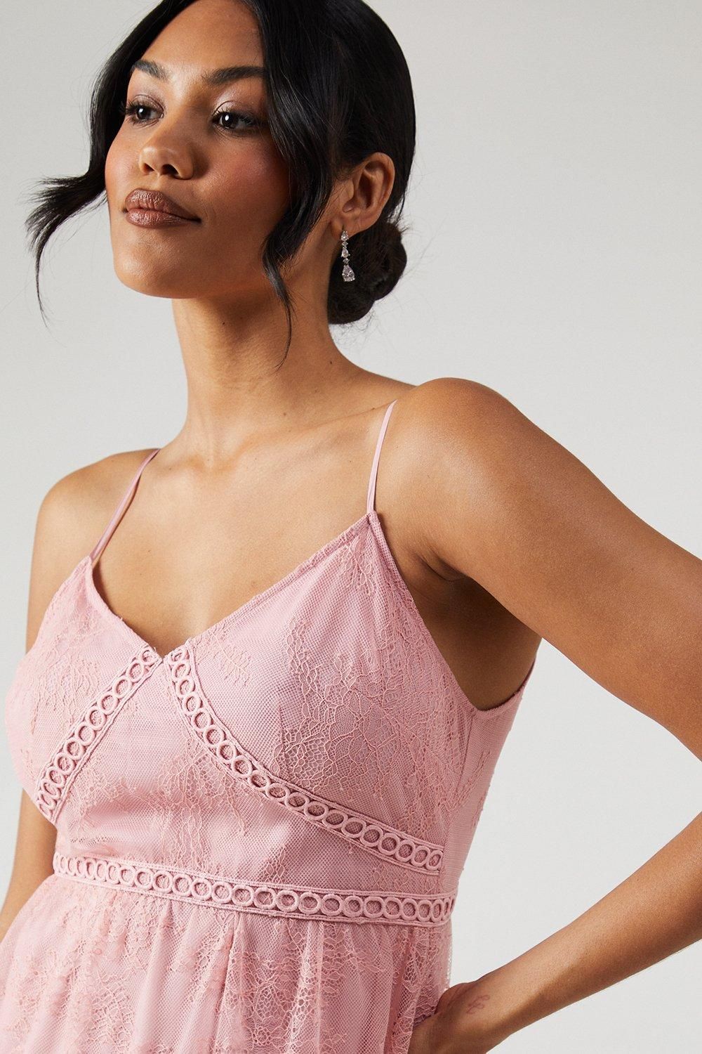 Oasis Petite Delicate Lace Trim Strappy Maxi Bridesmaid Dress Blush image 2