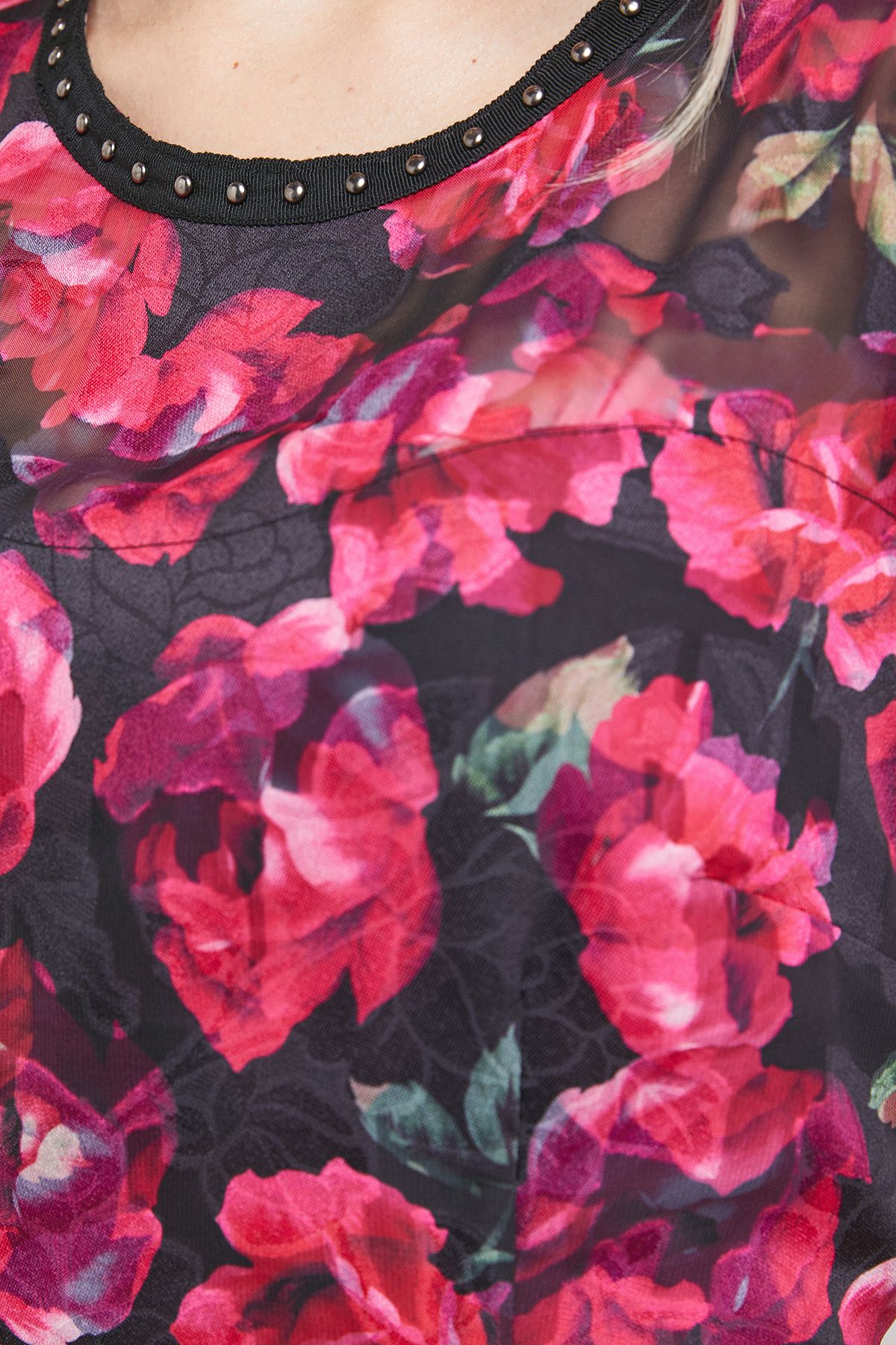 Oasis Printed Jacquard Stud Trim Detail Puff Sleeve Midi Dress Multi image 5