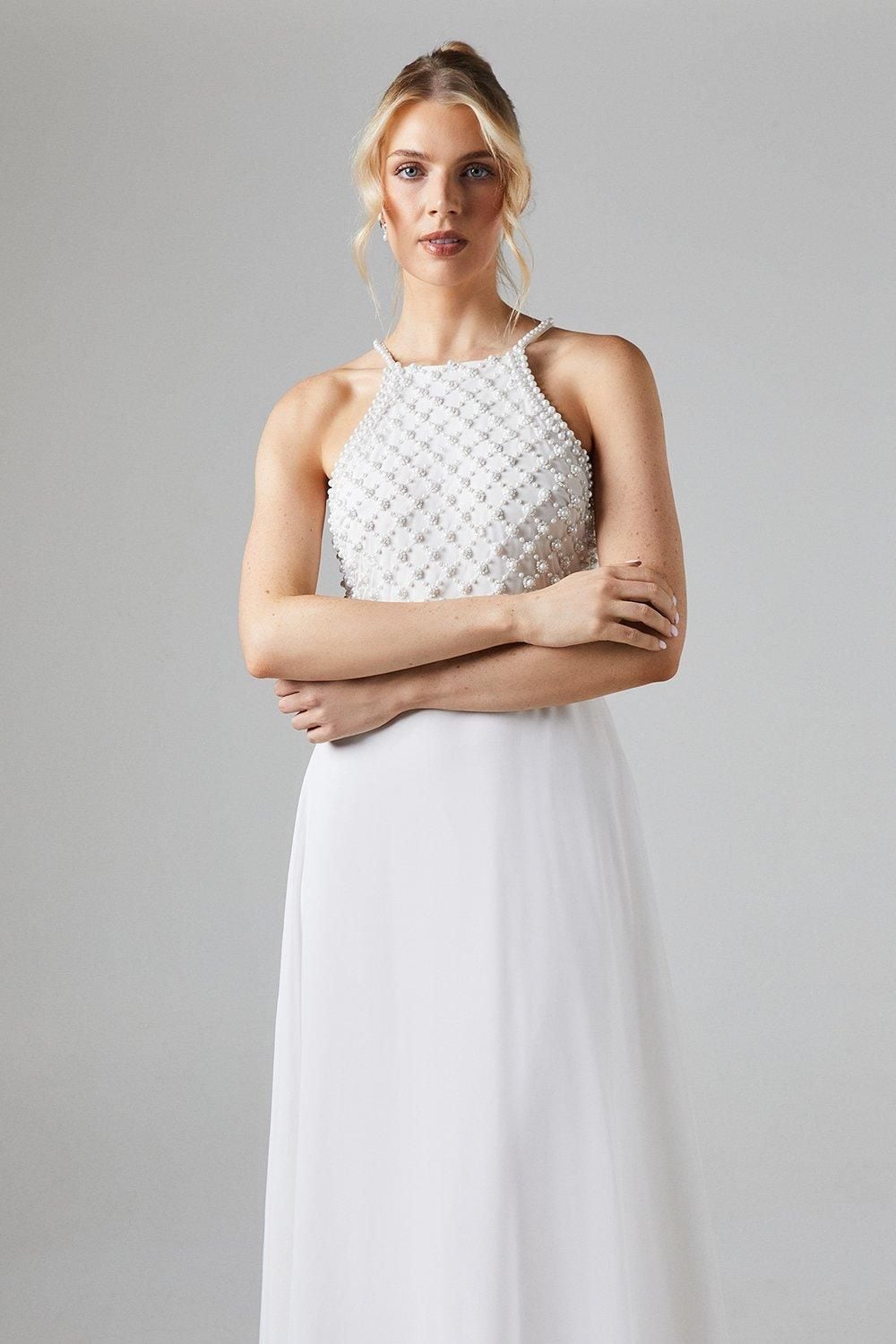 Coast Halterneck Pearl Embellishment Georgette Wedding Dress Ivory image 2