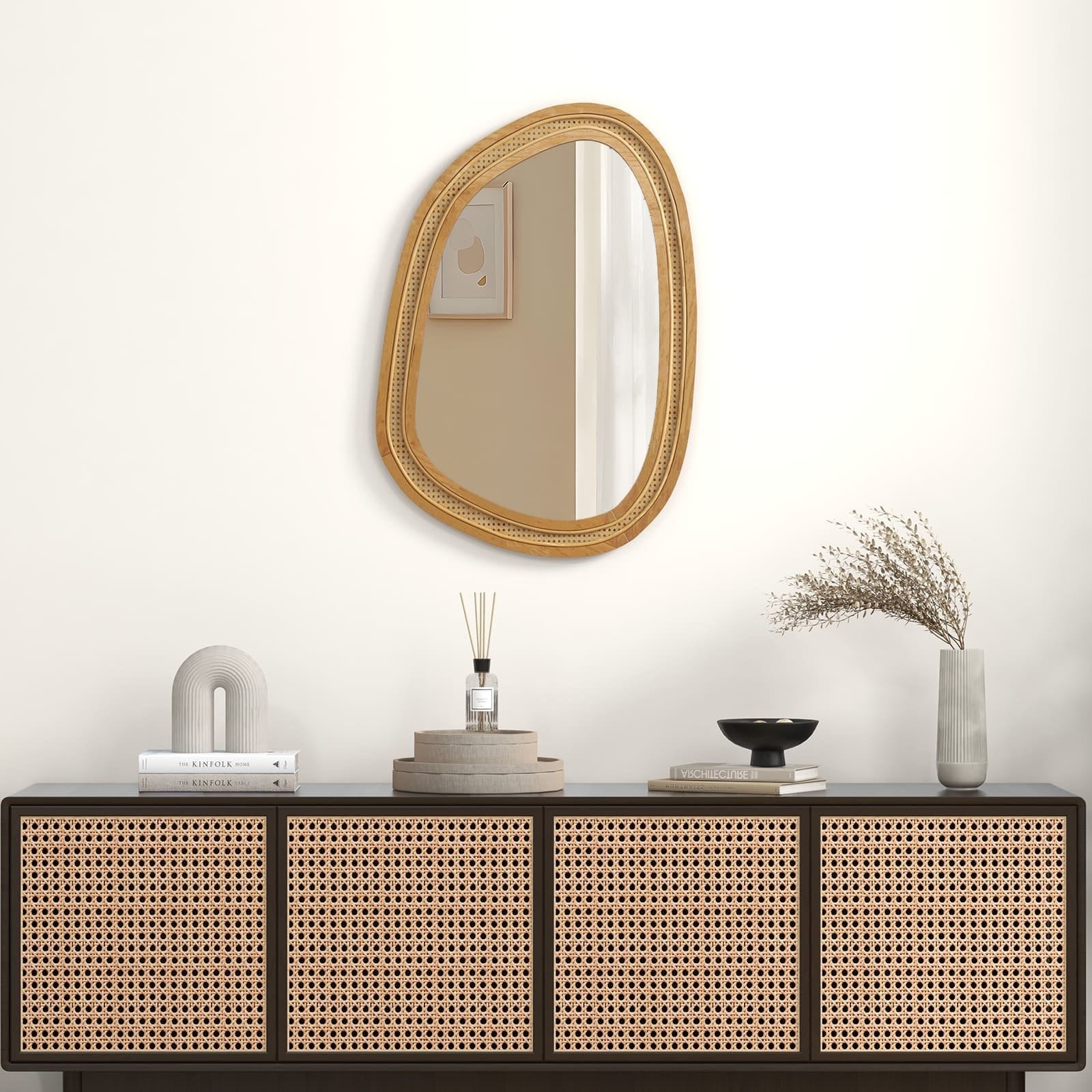 Gymax Irregular Wall Mirror PVC Rattan Decorative Vanity Mirror Boho Style image 3